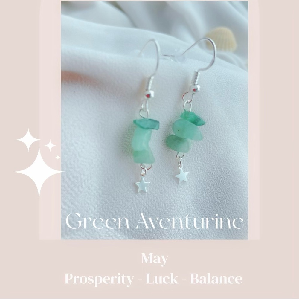 Green Aventurine natural gem 925 sterling silver earring handmade